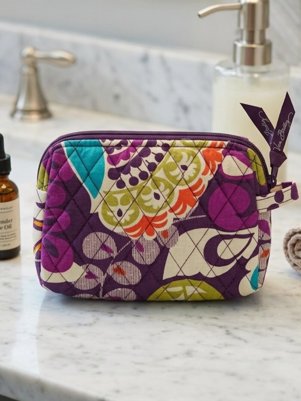 Vera Bradley Plum Crazy Paisley Quilted Cosmetic Pouch